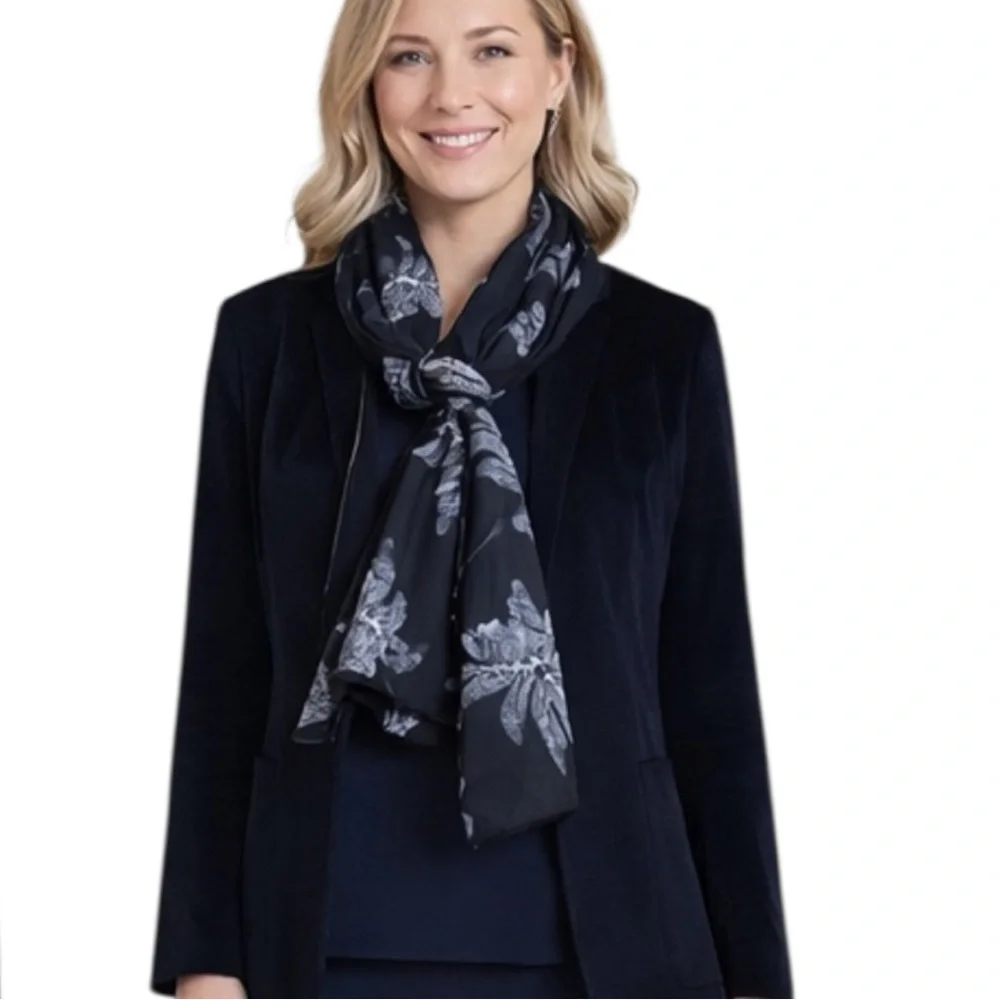 NEW Black & Ivory Leaf Print Scarf | Versatile | Lightweight Year Round